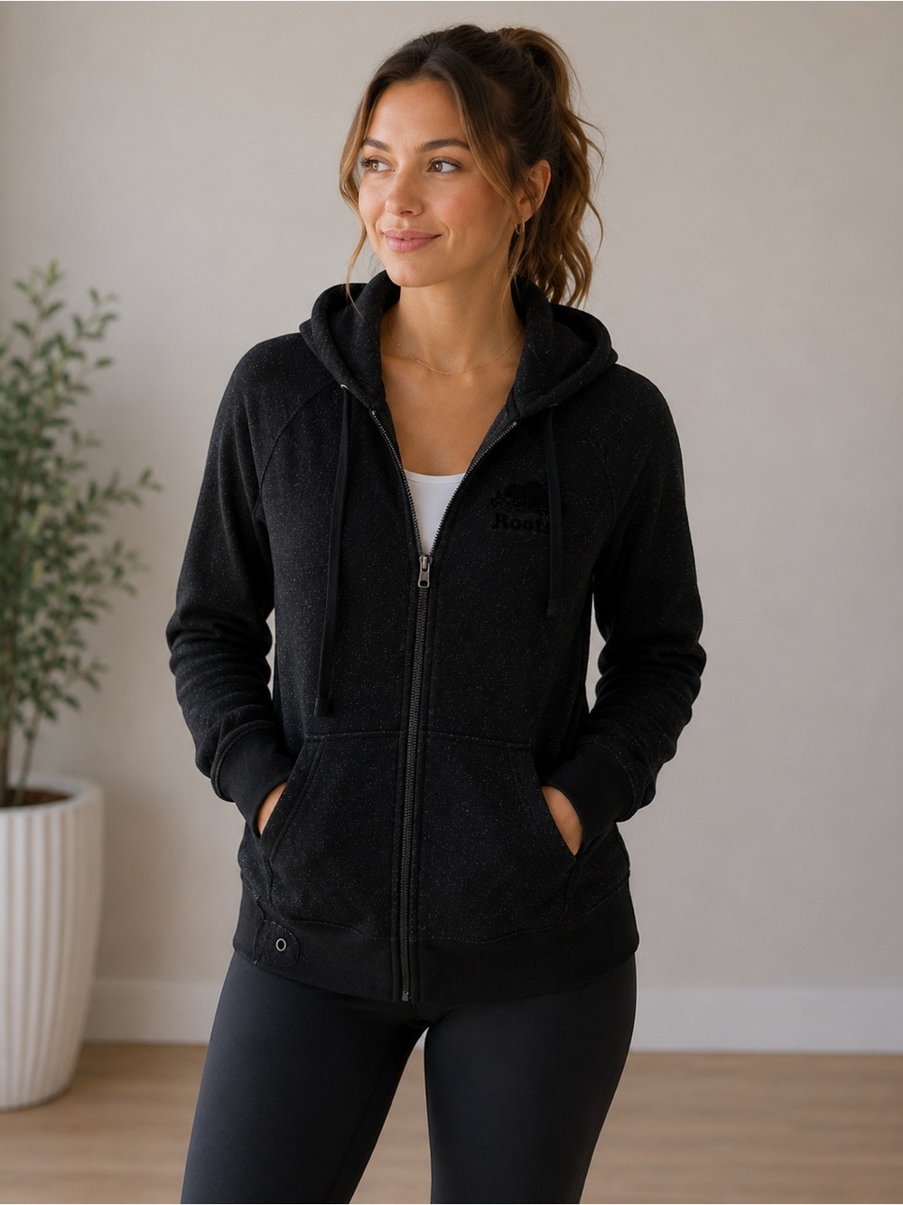 Women’s size L. Roots Black Zip-Up Hoodie - Cozy Everyday Pullover